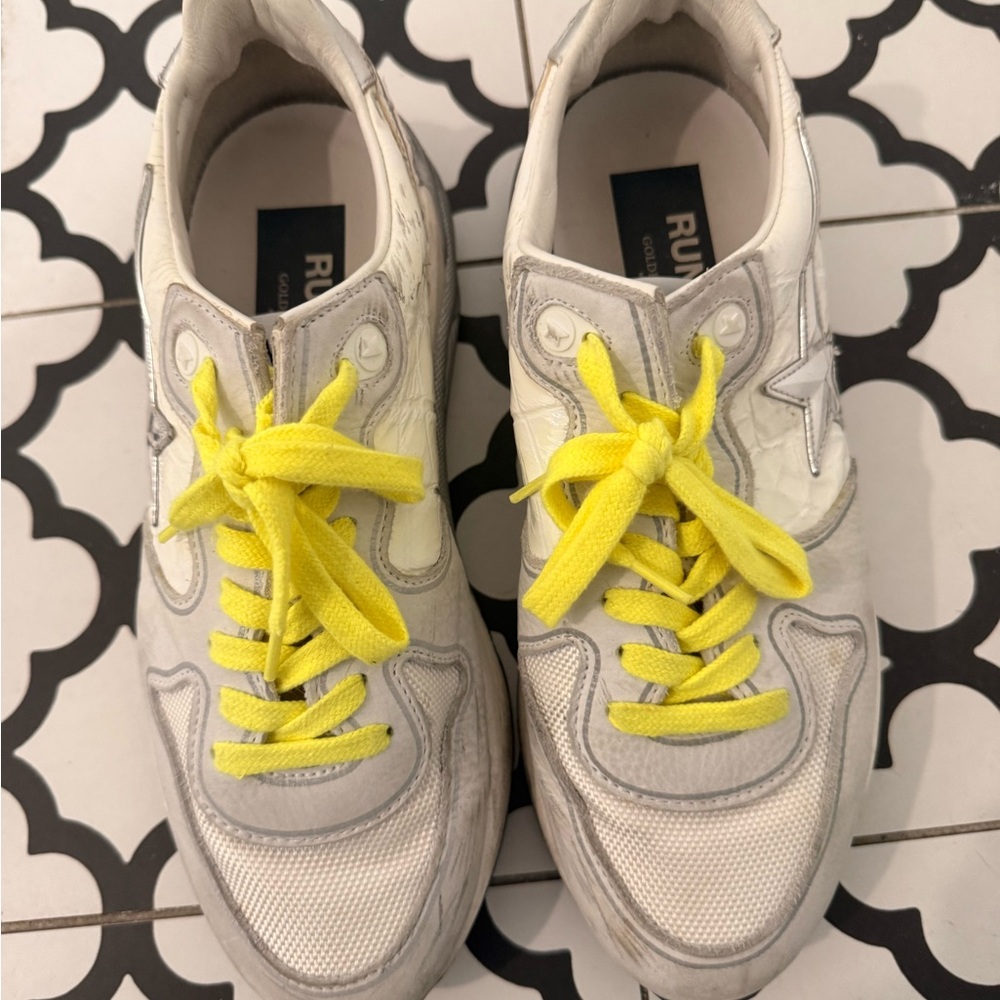 Golden Goose White and Yellow Running Sneakers